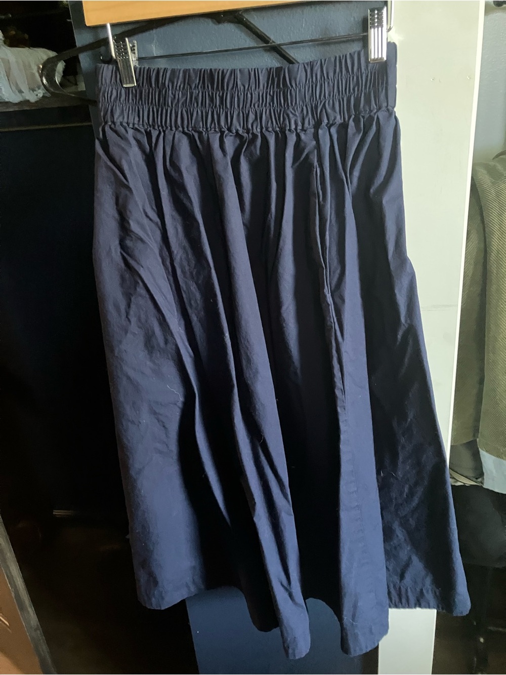 Women's Cotton Navy Elastic-Waist A-Line Skirt